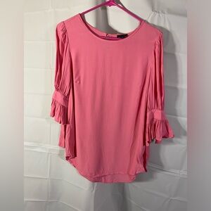 Ann Taylor- Pink Top w/ Ruffle Tie poof Sleeves